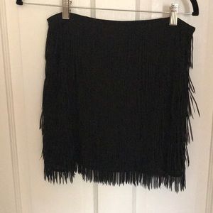 show me your mumu black fringe mini skirt